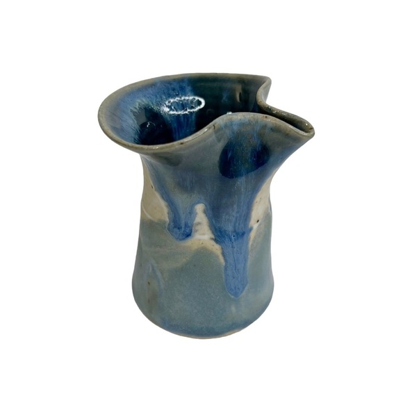 Artist Signed Blue & Green Drip Glaze Pinched Spout Mini Pitcher - Picture 1 of 11